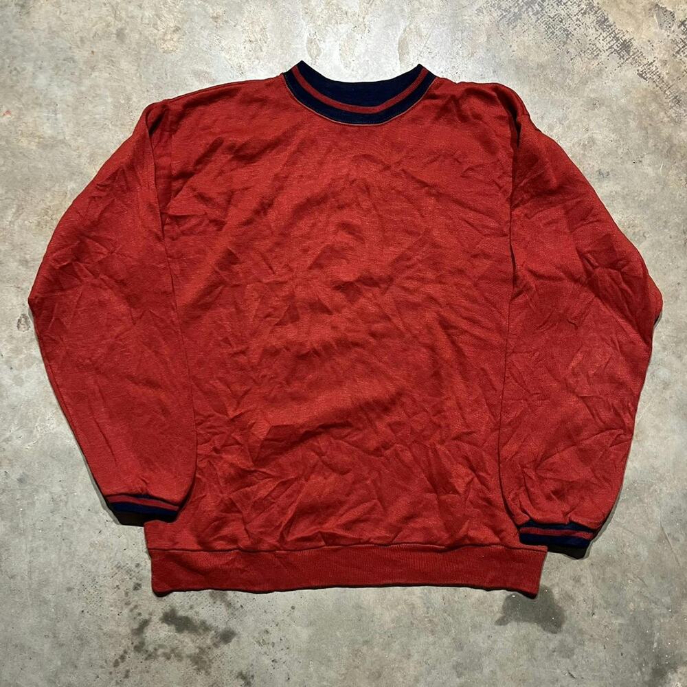 Vintage 60s Red/Navy Acrylic Blend Blank Cuffed Sweatshirt